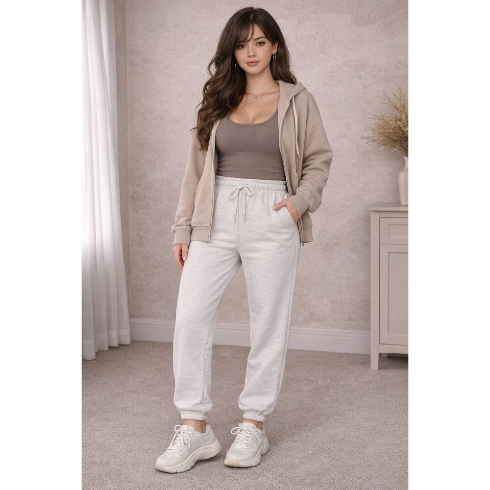 Perfect White Tee Sweatpants XS Ivory Jogger Lounge Made in USA Cozy